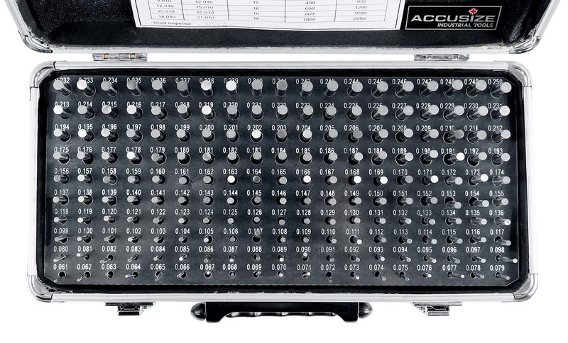 Accusize Industrial Tools أدوات أكسوسيز الصناعية - مجموعة قياس دبابيس دقيقة من 190 قطعة، من 0.061" إلى 0.250"، بطول 2"، معالجة حرارياً، 60-62 RC، مع علبة ألمنيوم، M1(-) A - Image 2